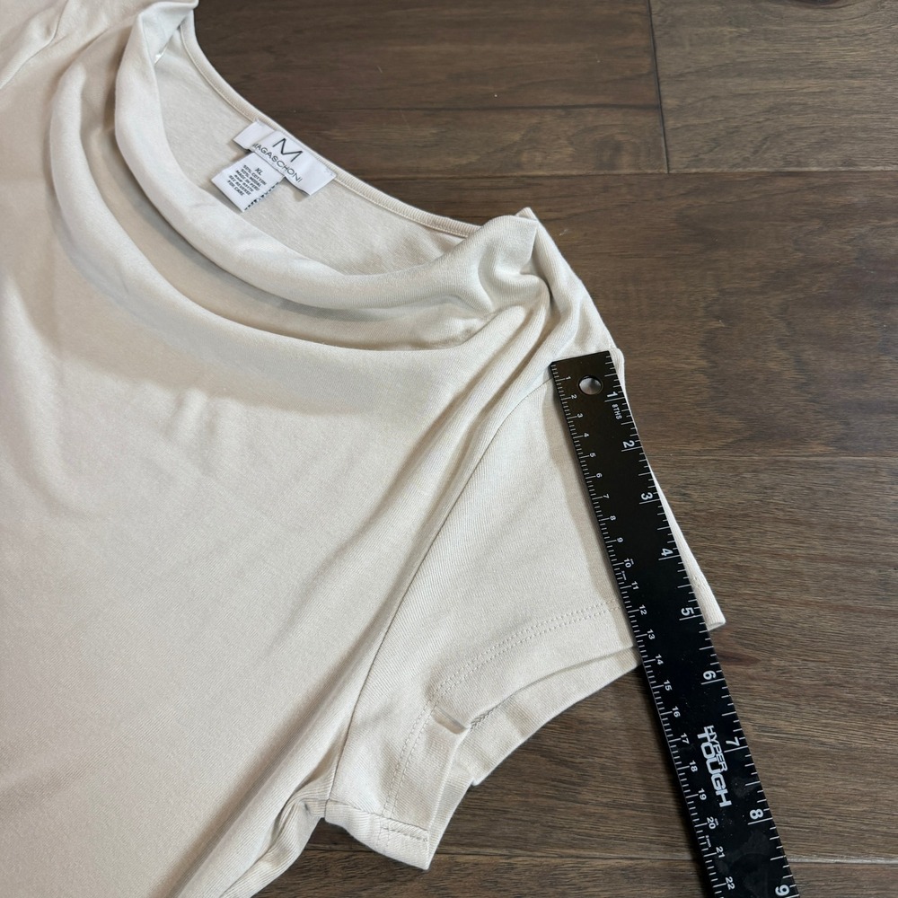 Magaschoni Beige Cowl Neck Short Sleeve Top Cotton Modal Blend Size XL - Picture 5 of 5